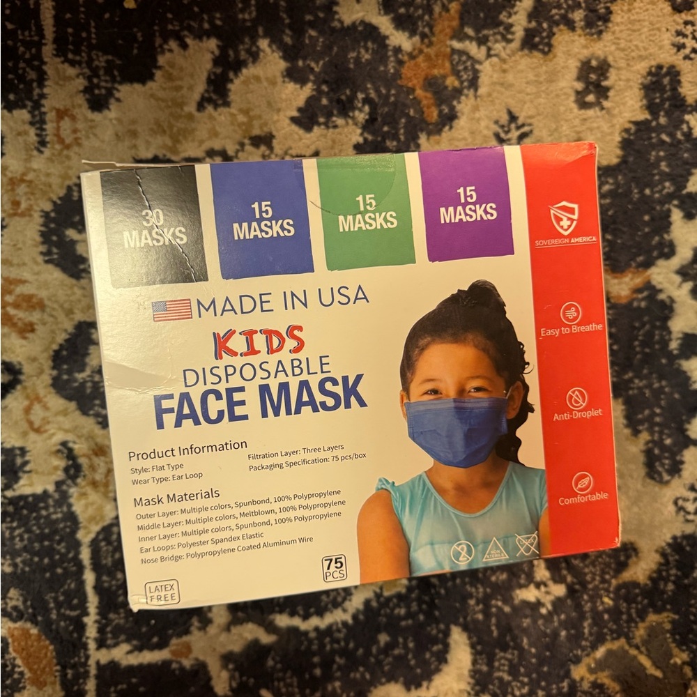 Box of 75 - Kids Disposable Face Masks - Multicolored